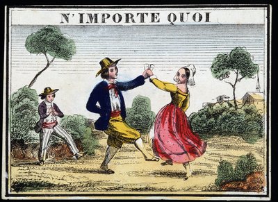 Volksdans met het geluid van de pijp - gravure door French School