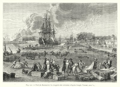 Haven van Rochefort, Het magazijn van de koloniën; naar Joseph Vernet XVIIIe eeuw (gravure) door French School