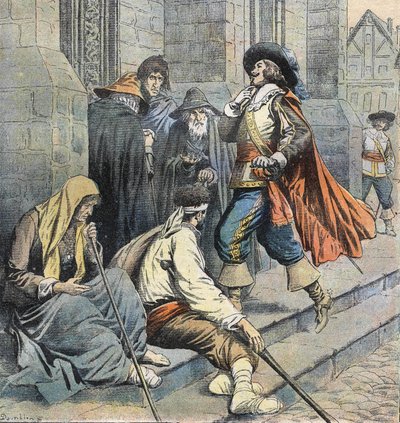 Porthos die terugkeert naar de kerk van Saint Leu wordt gezien door D