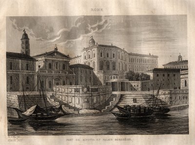 Porto di Ripetta en Palazzo Borghese - Rome - Gravure uit 