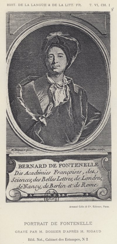 Portret van Fontenelle (litho) door French School