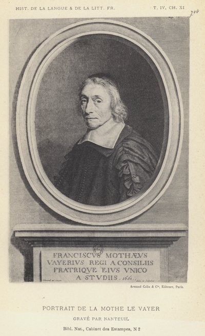 Portret van La Mothe Le Vayer (litho) door French School