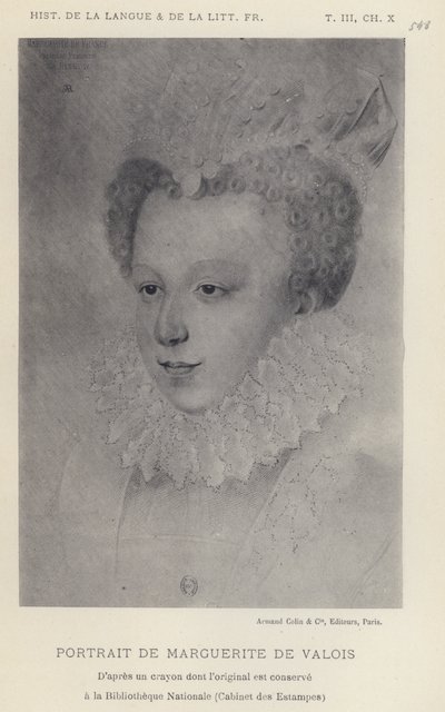 Portret van Marguerite De Valois (litho) door French School
