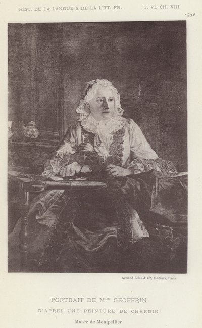 Portret van Mme Geoffrin (litho) door French School