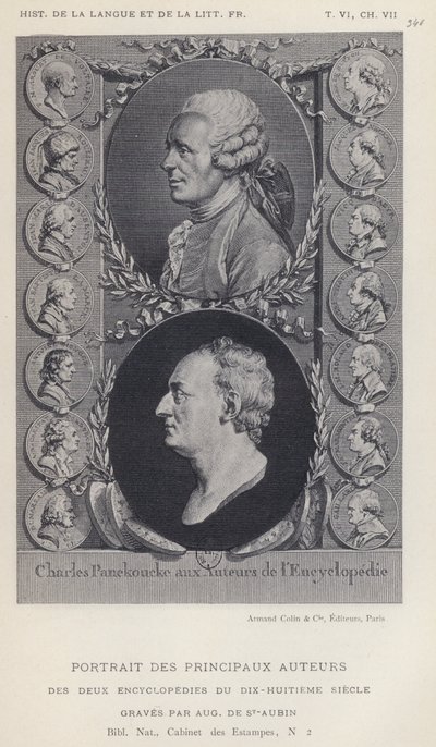 Portret van de belangrijkste auteurs van de twee encyclopedieën van de achttiende eeuw (litho) door French School