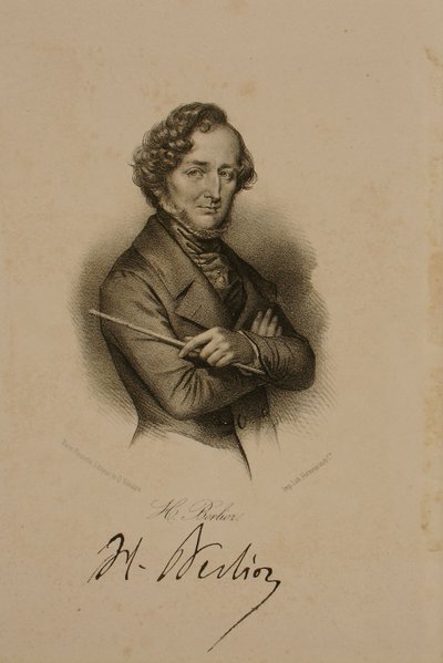 Portret en handtekening van Hector Berlioz (1803-69) door French School