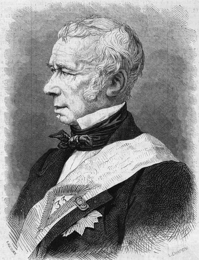 Portret van Jean Pons Guillaume Viennet (1777-1868), Franse politicus, dichter en toneelschrijver, lid van de Academie Française. Gravure in 