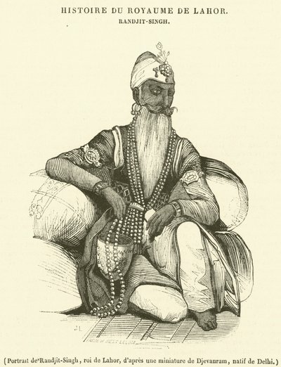 Portret van Randjit-Singh, koning van Lahor (gravure) door French School