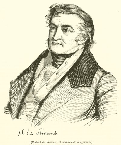 Portret van Sismondi, en facsimile van zijn handtekening door French School