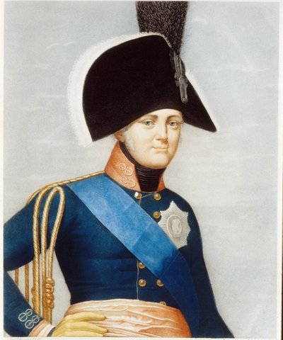 Portret van tsaar Alexander I Pavlovitch (1777-1825) met de blauwe sjerp van de ridders van de Orde van de Heilige Geest en het geborduurde insigne van de keizerlijke orde van Sint Andreas door French School