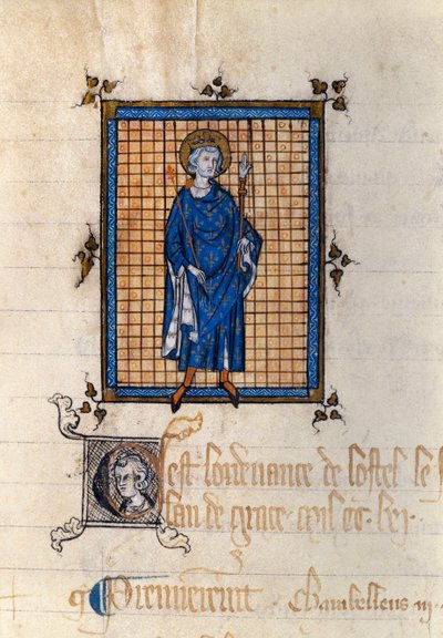 Portret van Saint Louis in majesteit (Louis IX) (1214-1270) Miniatuur uit het "Register van Verordeningen van het Hotel du roi". Parijs, Nationaal Archief door French School