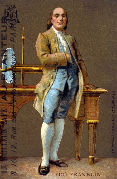 Portret van Benjamin Franklin, Amerikaanse politicus en natuurkundige (1706-1790) - chromo., begin 20e eeuw door French School