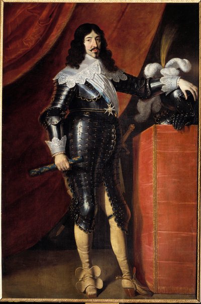 Portret van Lodewijk XIII (1601-1643) in harnas. Schilderij van de Franse School van de 17e eeuw. Musee du chateau de Chambord door French School