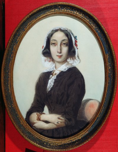 Portretminiatuur van George Sand (1804-76) c.1840 door French School