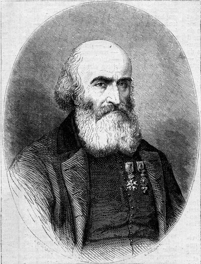 Portret van Abbe Francois Bourgade (1806-1866), Chamonier van de Saint Louis Kapel in Carthago (Tunesië). Gravure in 