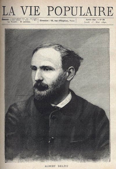 Portret van Albert Delpit (1849-1893), romanschrijver en toneelschrijver. Gravure in 