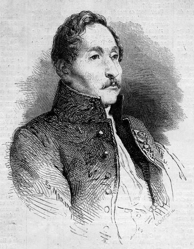 Portret van Alexandre Denis Abel de Pujol (1787-1861), Franse schilder. Gravure in 