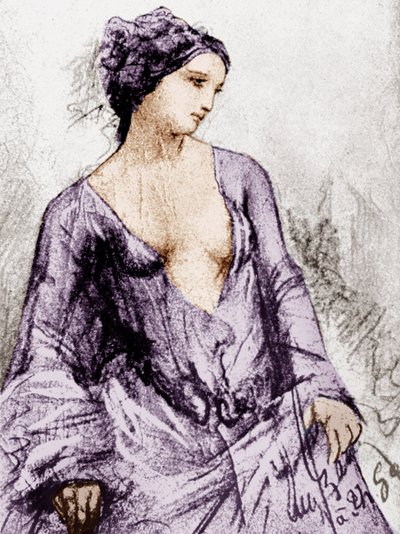 Portret van Apollonie Sabatier, minnares van Baudelaire in 1852 door French School