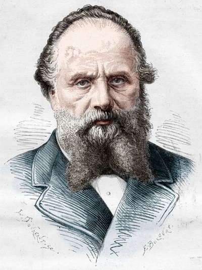 Portret van Aristide Boucicaut (1810-1877), Franse handelaar, directeur van de warenhuizen van Bon Marche. Gravure in 