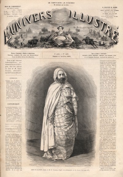Portret van Ben Mahi Ed Din Abd El Kader (1808-1883), Amir van Mascara, militair en religieus leider. door French School