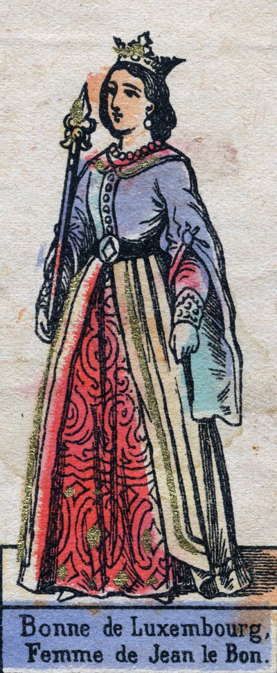 Portret van Bonne de Luxembourg (1315-1349), vrouw van Jan II van Frankrijk. (Capetingische dynastie). Illustratie eind 19e eeuw. door French School