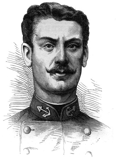 Portret van kapitein Joseph Gallieni, Franse soldaat en ontdekkingsreiziger. Gravure in Le Monde Illustré nr. 254 van 9 april 1881 door French School