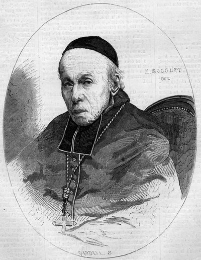 Portret van kardinaal Alexis Billiet (1783-1873), aartsbisschop van Chambéry, Savoie (73). Gravure in 