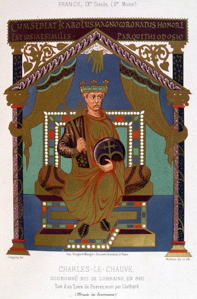 Portret van Karel II de Kale (823-877) gekroond tot koning van Lotharingen in 860 door French School