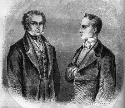 Portret van Charles Nodier (1780-1844) en Prosper Merimee (1803-1870), Franse schrijvers. Gravure uit 1866-1867. door French School