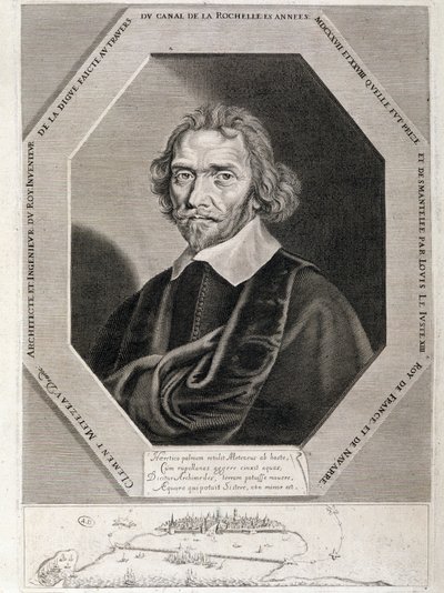 Portret van Clément Métezeau, architect en ingenieur van de koning, uitvinder van de dam door het kanaal van La Rochelle, jaren 1627-28 door French School