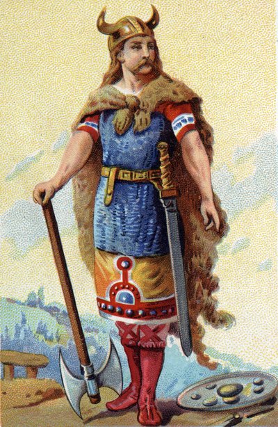 Portret van Clodion, bekend als Le Chevelu, koning van de Franken van 428 tot 448. Chromolithografie rond 1890. door French School