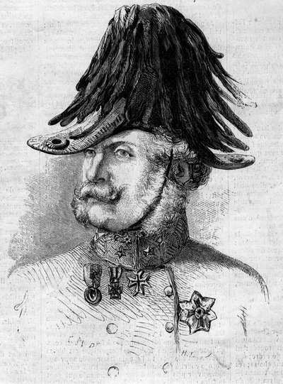Portret van Graaf Ferencz Gyulai (1797-1868), veldluitenant-generaal die de Oostenrijkse troepen in de Lombardische provincies aanvoert. Gravure in 