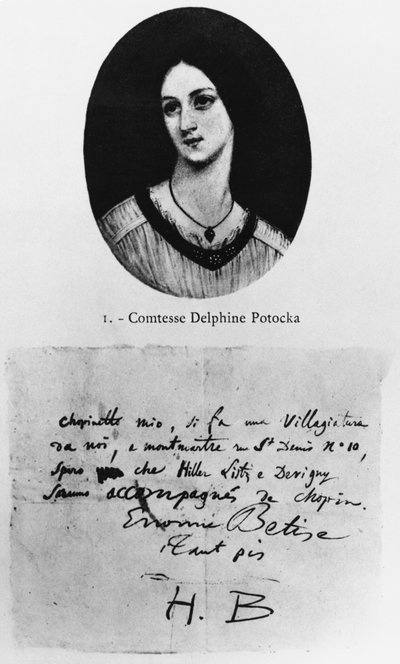 Portret van Gravin Delphine Potocka, brief van Hector Berlioz aan Frederic Chopin door French School