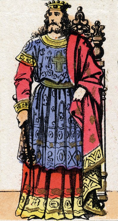 Portret van Dagobert I (ca. 600-639) koning van Austrasië (623 tot 629), koning van alle Franken (629 tot 634), koning van Neustrië en Bourgondië (634 tot 639). door French School