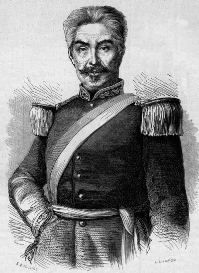 Portret van Don Miguel San Roman (1803-1863), president van Peru. Gravure in 