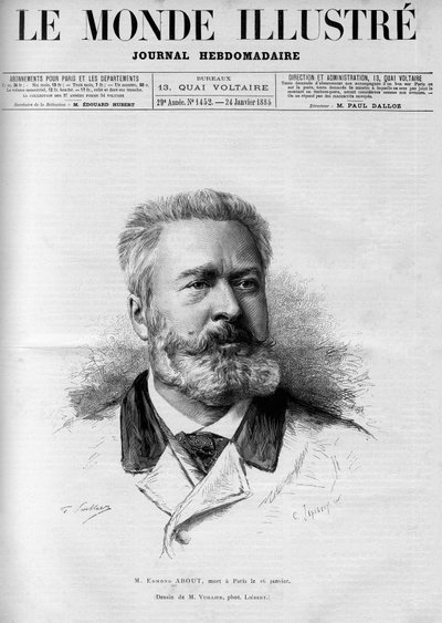 Portret van Edmond About (1828-1885), Franse schrijver en journalist, lid van de Franse academie, in 