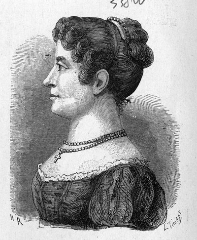 Portret van Elisa Garnerin, nicht van Garnerin, die de parachute probeerde die door de laatste was uitgevonden - in Album van Wetenschap; beroemde geleerden; Grote ontdekkingen 1896 door French School