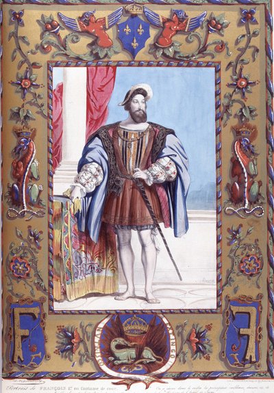 Portret van François 1er in hofkostuum door French School