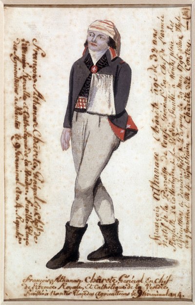 Portret van François Athanase de Charette de la Contrie (1763-1796), arm in een doek, royalistisch leider van de Vendée - Musée Dobrée, Nantes door French School