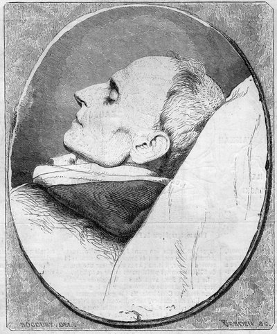Portret van Henri Lacordaire (1802-1861), Franse priester en Dominicaan, op zijn sterfbed (gravure in 