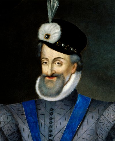 Portret van Hendrik IV (1553-1610) koning van Frankrijk. Detail. Anoniem Frans schilderij uit de 17e eeuw door French School