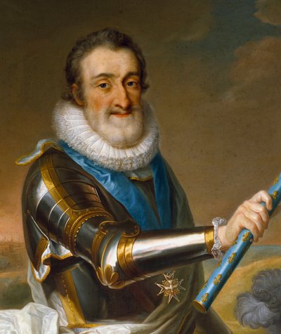 Portret van Hendrik IV van Frankrijk, in harnas, detail door French School