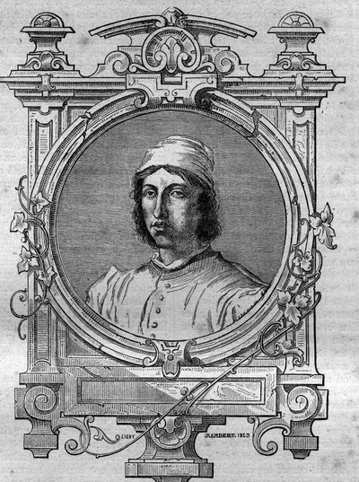 Portret van Herimar, abt van Saint Denis de Reims (overleden 1070). Gravure in 