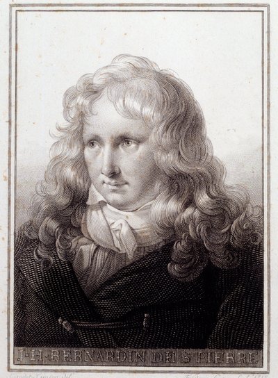 Portret van Jacques Henri Bernardin de Saint Pierre (Saint-Pierre) (1737-1814), Franse schrijver. Anonieme gravure uit de 18e eeuw. Parijs, Bibliotheek van de Sorbonne door French School