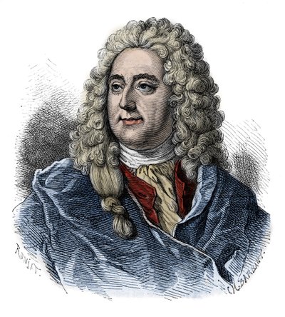 Portret van John Law, Schotse financieel verantwoordelijke voor het faillissement - gravure uit L