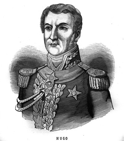 Portret van Joseph Leopolde Sigisbert Hugo (1773-1828), generaal van het Eerste Keizerrijk, vader van Victor Hugo. Gravure in 