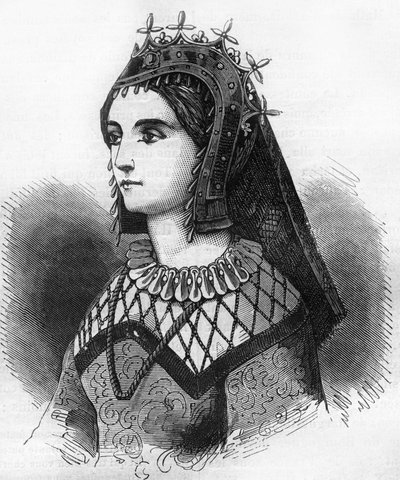 Portret van Judith van Frankrijk (843-870), koningin van Wessex en vervolgens gravin van Vlaanderen. Gravure in 