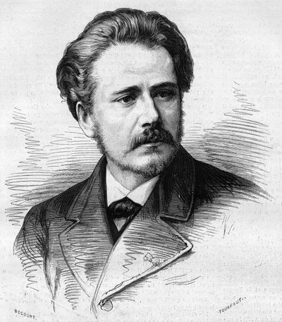 Portret van Jules Massenet (1842-1912), Franse componist. Gravure in Le Monde Illustré nr. 1047 van 5 mei 1877. door French School