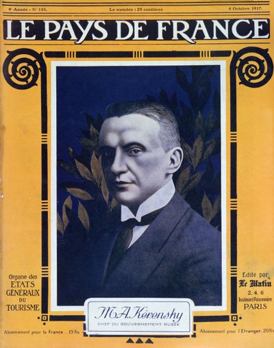 Portret van Kerensky, omslag van het Franse tijdschrift Le Pays de France, 4 oktober 1917 door French School