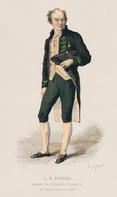 Portret van Louis Benoit Picard, Franse dramaturg (gekleurde gravure) door French School